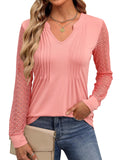 ANRABESS Women V Neck Pleated Tunic Top Long Sleeve Blouse Coral Pink Size XL by Deal US