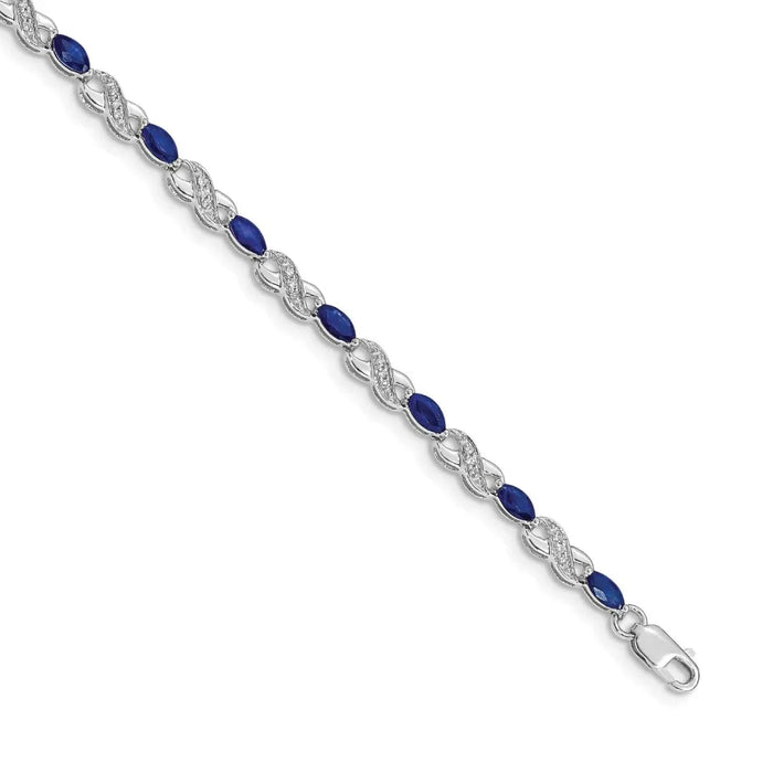 14k White Gold Diamond Sapphire Infinity 7.25 inch Bracelet by Fine Color Jewels
