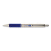 Zebra F-402 Ballpoint Pen, Retractable, Fine 0.7 mm, Blue Ink, Stainless Steel/Blue Barrel