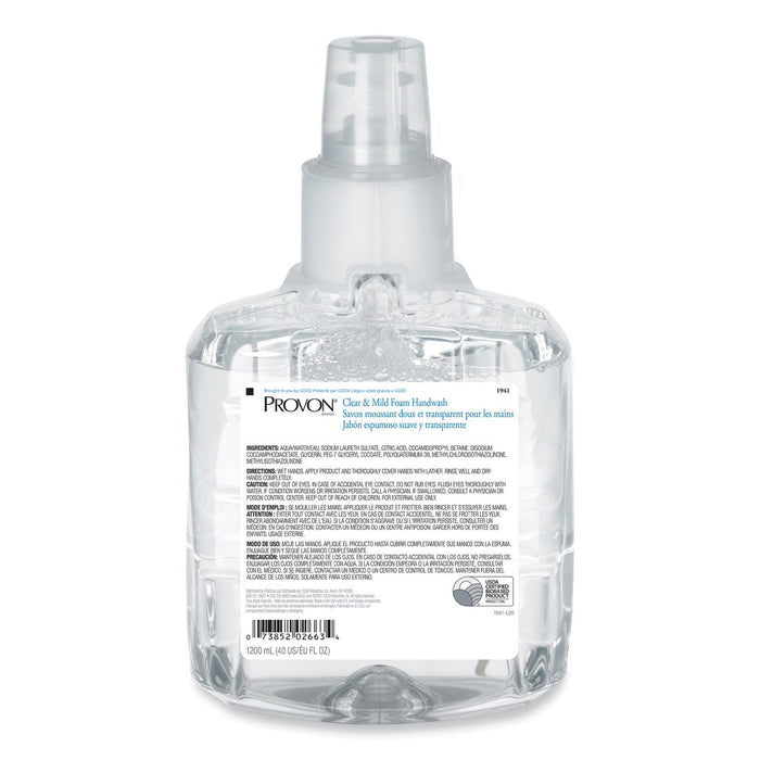 PROVON Clear and Mild Foam Hand Wash, Unscented, 1,200 mL Refill, 2/Carton