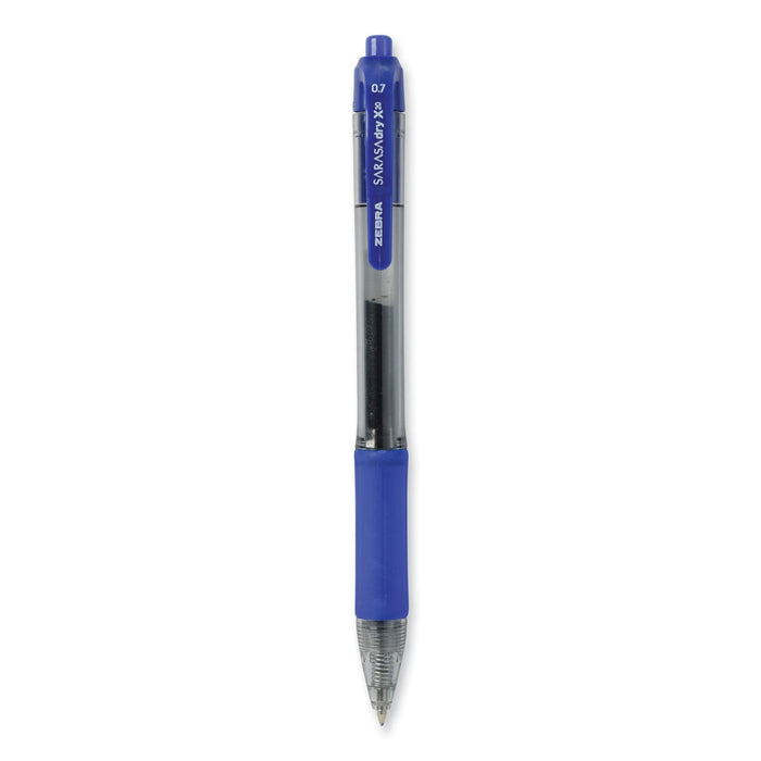 Zebra Sarasa Dry Gel X20 Gel Pen, Retractable, Medium 0.7 mm, Blue Ink, Translucent Blue Barrel, 12/Pack