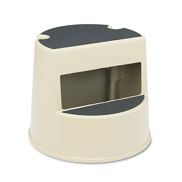 Rubbermaid Rolling Step Stool, Curved Design, 2-Step, Retracting Casters, 350 lb Capacity, 16" Diameter x 13.5"h, Beige