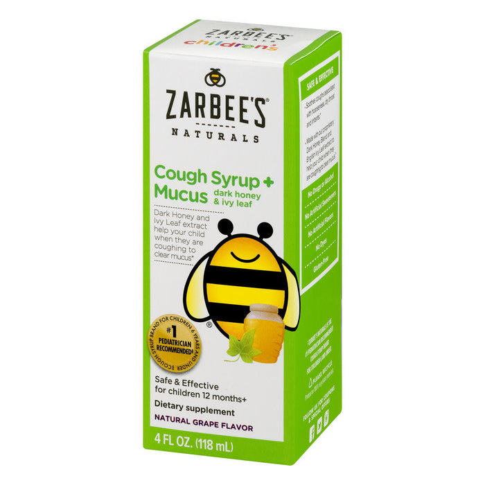 Zarbee's Naturals Children's Dark Honey Ivy Leaf Natural Grape Flavor Cough Syrup Mucus 4 Fl Oz Box by Pasteur Pharmacy