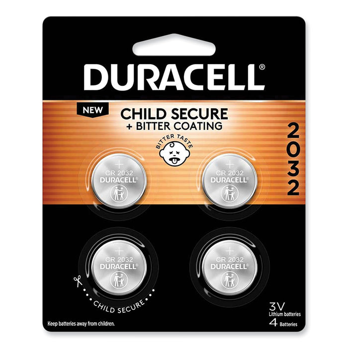 Duracell Lithium Coin Batteries With Bitterant, 2032, 4/Pack