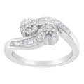 14K White Gold Round and Baguette Diamond Bypass Ring (1/2 cttw, H-I Color, I1-I2 Clarity) - Ring Size 6 by Bids.com