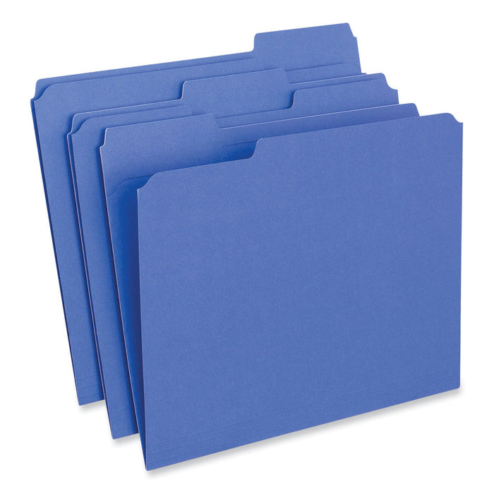 Universal Reinforced Top-Tab File Folders, 1/3-Cut Tabs: Assorted, Letter Size, 1" Expansion, Blue, 100/Box