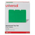 Universal Reinforced Top-Tab File Folders, 1/3-Cut Tabs: Assorted, Letter Size, 1" Expansion, Green, 100/Box