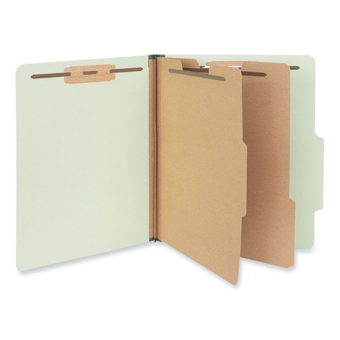 Universal Six--Section Pressboard Classification Folders, 2 Dividers, Letter Size, Green, 10/Box