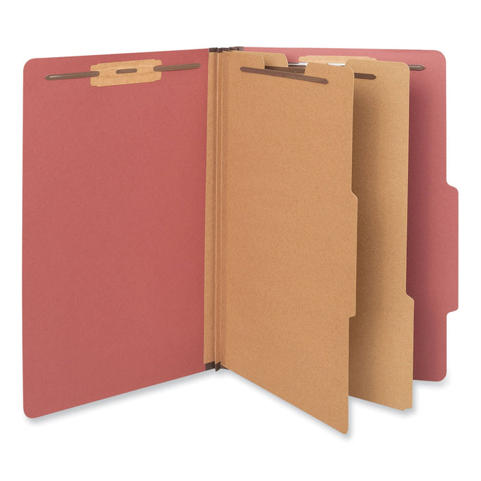 Universal Six--Section Pressboard Classification Folders, 2 Dividers, Legal Size, Red, 10/Box