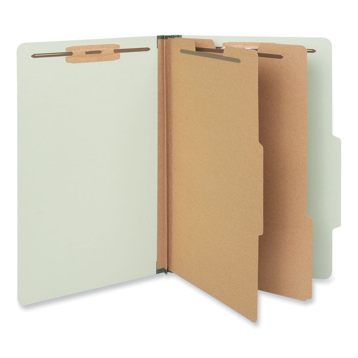 Universal Six--Section Pressboard Classification Folders, 2 Dividers, Legal Size, Green, 10/Box