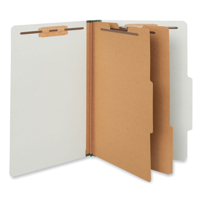 Universal Six--Section Pressboard Classification Folders, 2 Dividers, Legal Size, Gray, 10/Box