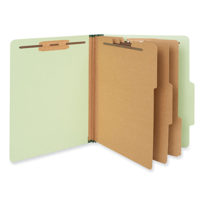 Universal Eight-Section Pressboard Classification Folders, 3 Dividers, Letter Size, Green, 10/Box