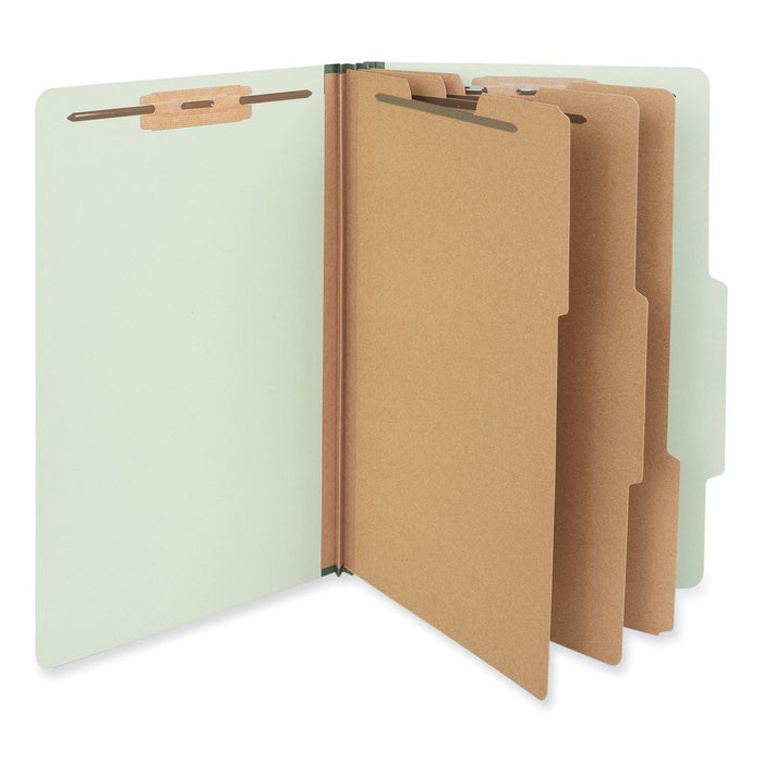 Universal Eight-Section Pressboard Classification Folders, 3 Dividers, Legal Size, Green, 10/Box