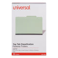 Universal Eight-Section Pressboard Classification Folders, 3 Dividers, Legal Size, Green, 10/Box