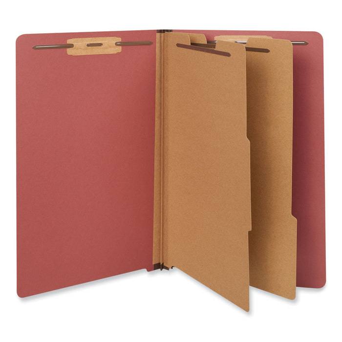 Universal Red Pressboard End Tab Classification Folders, 2 Dividers, Legal Size, Red, 10/Box