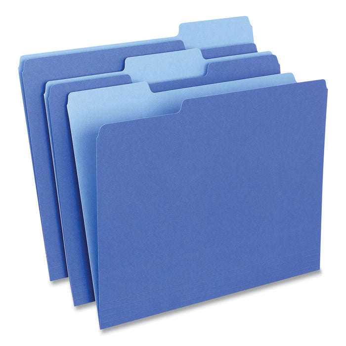 Universal Interior File Folders, 1/3-Cut Tabs: Assorted, Letter Size, 11-pt Stock, Blue, 100/Box