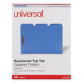 Universal Deluxe Reinforced Top Tab Fastener Folders, 2 Fasteners, Letter Size, Blue Exterior, 50/Box