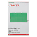 Universal Deluxe Reinforced Top Tab Fastener Folders, 2 Fasteners, Legal Size, Green Exterior, 50/Box