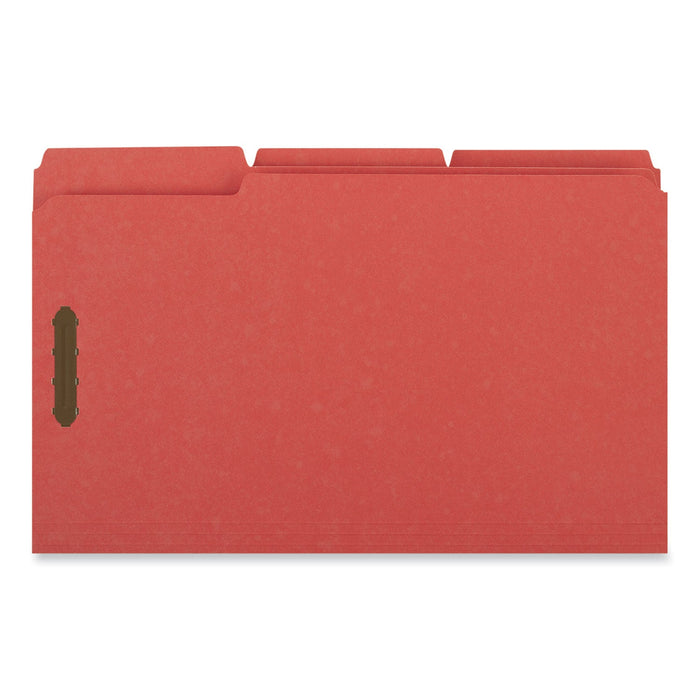 Universal Deluxe Reinforced Top Tab Fastener Folders, 2 Fasteners, Legal Size, Red Exterior, 50/Box