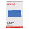 Universal Interior File Folders, 1/3-Cut Tabs: Assorted, Legal Size, 11-pt Stock, Blue, 100/Box