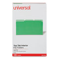 Universal Interior File Folders, 1/3-Cut Tabs: Assorted, Legal Size, 11-pt Stock, Green, 100/Box
