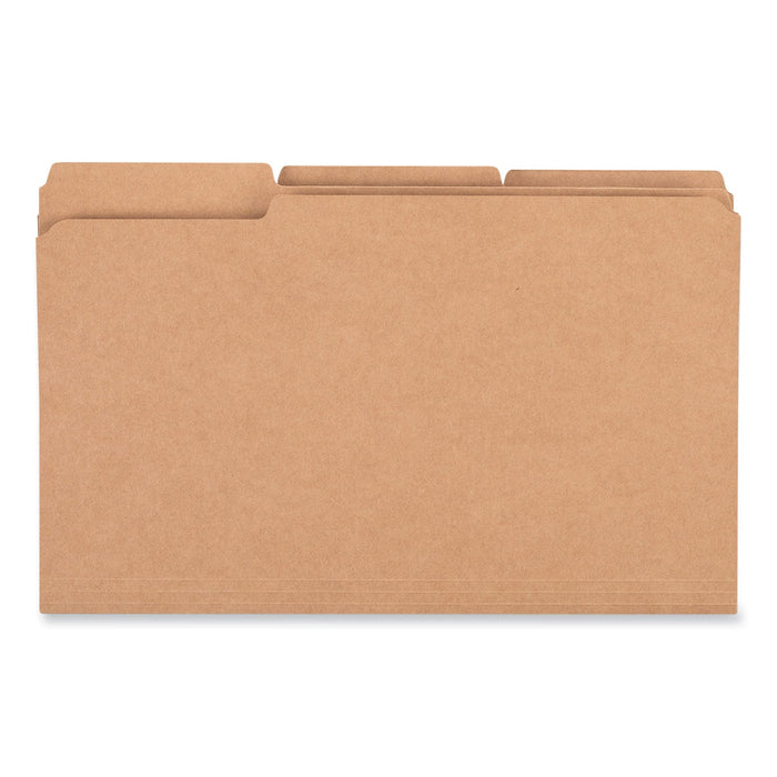 Universal Reinforced Kraft Top Tab File Folders, 1/3-Cut Tabs: Assorted, Legal Size, 0.75" Expansion, Brown, 100/Box