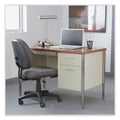 Alera Single Pedestal Steel Desk, 45.25" x 24" x 29.5", Cherry/Putty