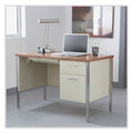 Alera Single Pedestal Steel Desk, 45.25" x 24" x 29.5", Cherry/Putty