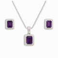 Silver Natural Amethyst Earrings and Necklace Jewelry Sets by Fine Color Jewels