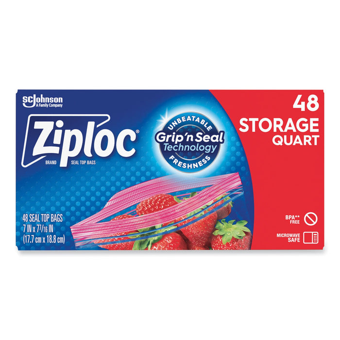 Ziploc Double Zipper Storage Bags, 1 qt, 1.75 mil, 9.63" x 8.5", Clear, 9/Carton