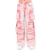 Multiple Pocket Acid Wash Denim Pants- RJH30665