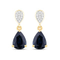 2.68 Ct Blue Sapphire & Diamond Prong 10K Gold Teardrop Dangle Earrings by Fine Color Jewels