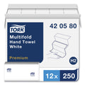 Tork Premium Multifold Towel, 1-Ply, 9 x 9.5, White, 250/Pack, 12 Packs/Carton