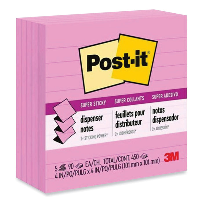Post-it Pop-up Notes Refill, Note Ruled, 4" x 4", Neon Pink, 90 Sheets/Pad, 5 Pads/Pack