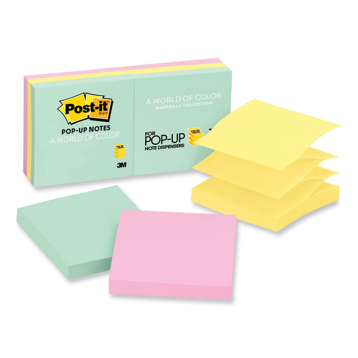 Post-it Original Pop-up Refill, 3" x 3", Beachside Cafe Collection Colors, 100 Sheets/Pad, 6 Pads/Pack