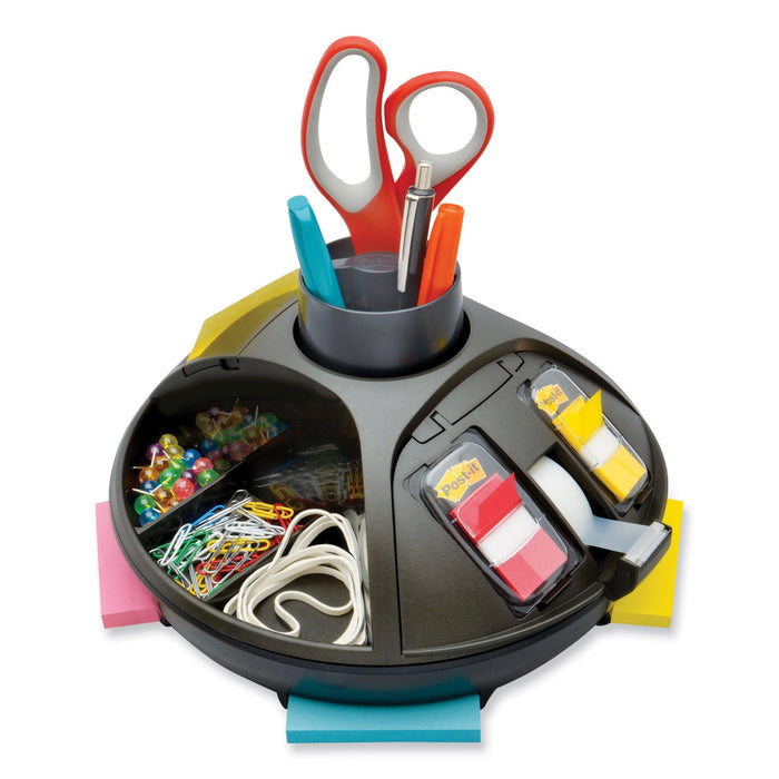 3M Rotary Self-Stick Notes Dispenser, 14 Compartments, Plastic, 10" Diameter x 6"h, Black