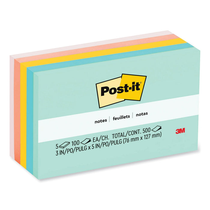 Post-it Original Pads in Beachside Cafe Collection Colors, 3" x 5", 100 Sheets/Pad, 5 Pads/Pack