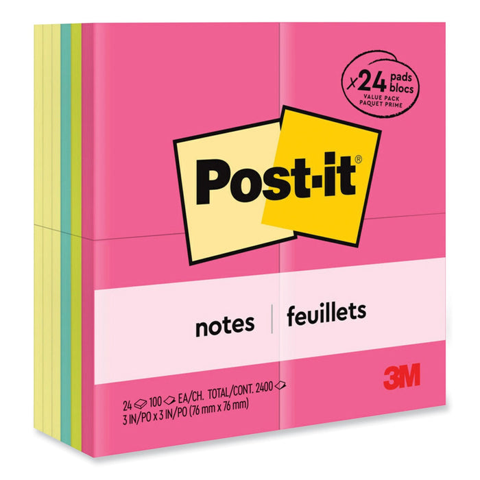 Post-it Original Pads Assorted Value Pack, 3" x 3", (12) Canary Yellow, (12) Poptimistic Collection, 100 Sheets/Pad, 24 Pads/Pack