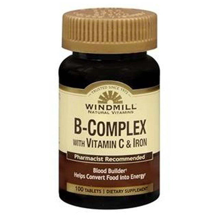 Windmill® Vitamin B-Complex with Vitamin C & Iron - Energy & Vitality - 100 Tablets by Pasteur Pharmacy
