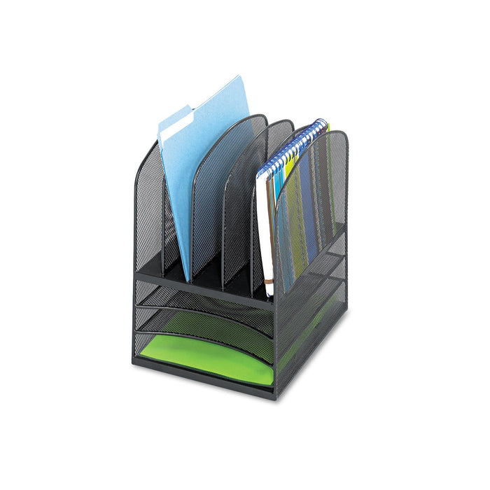 Safco Onyx Mesh Desk Organizer with Five Vertical and Three Horizontal Sections, Letter Size Files, 11.5" x 9.5" x 13", Black