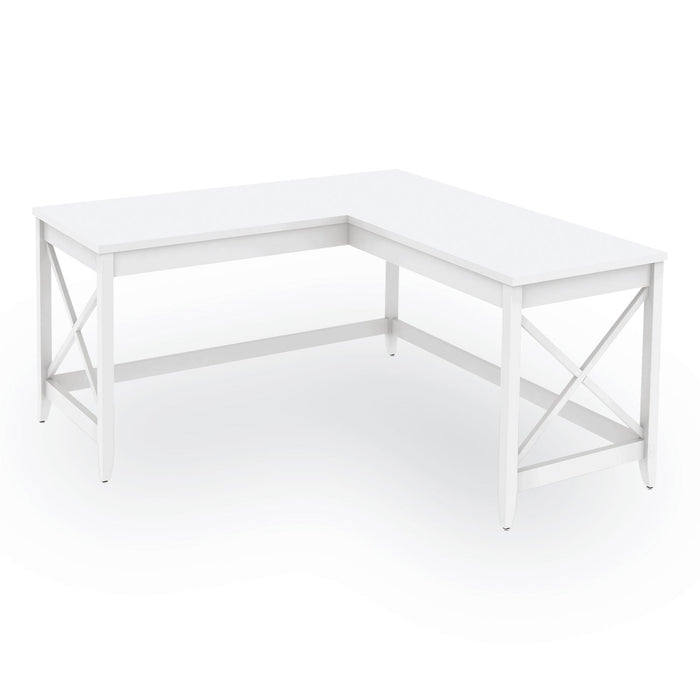 Workspace by Alera L-Shaped Farmhouse Desk, 58.27" x 58.27" x 29.53", White