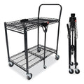 Bostitch Stowaway Folding Carts, Metal, 2 Shelves, 250 lb Capacity, 29.63" x 37.25" x 18", Black
