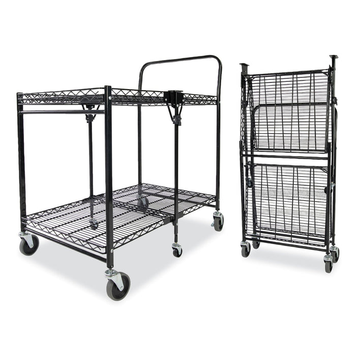 Bostitch Stowaway Folding Carts, Metal, 2 Shelves, 250 lb Capacity, 35" x 37.25" x 22", Black