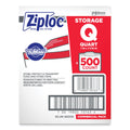 Ziploc Double Zipper Storage Bags, 1 qt, 1.75 mil, 7" x 7.75", Clear, 500/Box