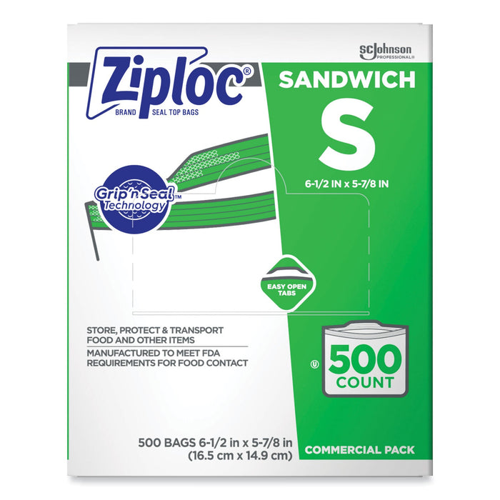Ziploc Resealable Sandwich Bags, 1.2 mil, 6.5" x 6", Clear, 500/Box