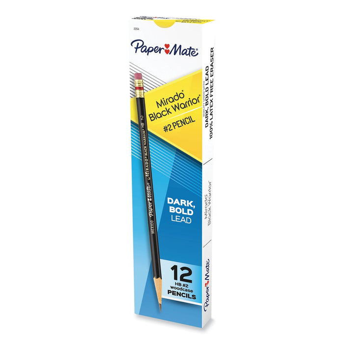 Paper Mate Mirado Black Warrior Pencil, HB (#2), Black Lead, Black Matte Barrel, Dozen
