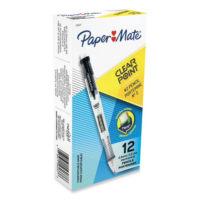 Paper Mate Clear Point Mechanical Pencil, 0.5 mm, HB (#2.5), Black Lead, Black Barrel