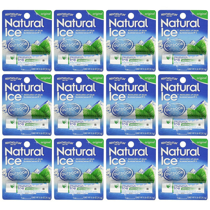 Mentholatum Natural Ice Original SPF 15 Medicated Lip Balm – 12 Count Pack by Pasteur Pharmacy
