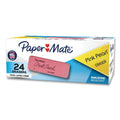 Paper Mate Pink Pearl Eraser, For Pencil Marks, Rectangular Block, Medium, Pink, 24/Box