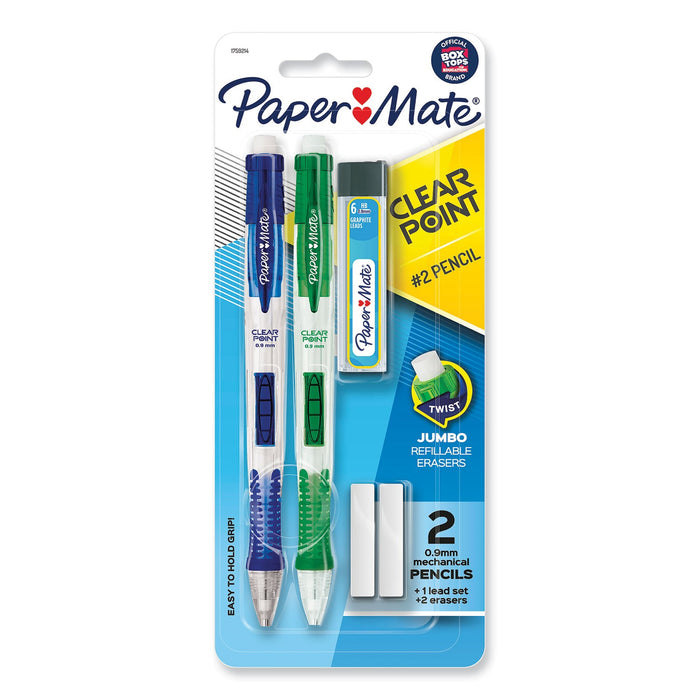 Paper Mate Clear Point Mechanical Pencil, 0.9 mm, HB (#2.5), Black Lead, Assorted Barrel Colors, 2/Pack